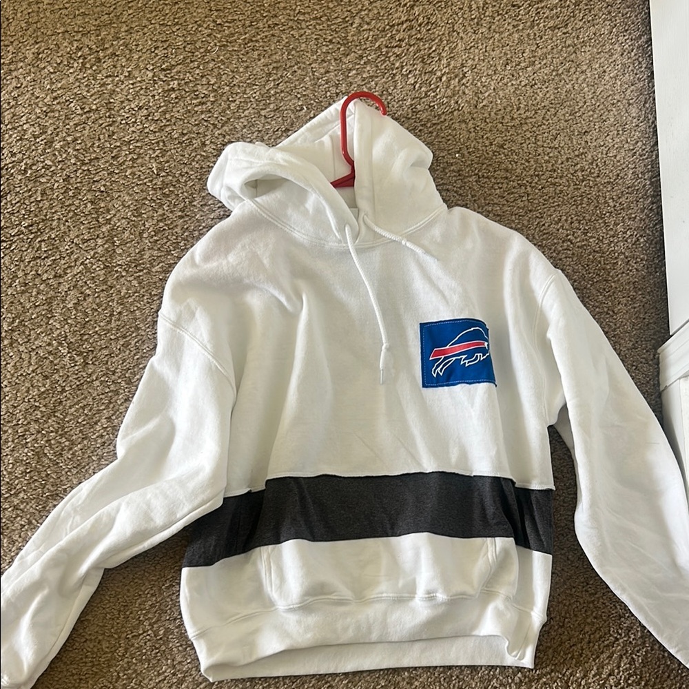 White Hoodie with Black Stripe and Logo